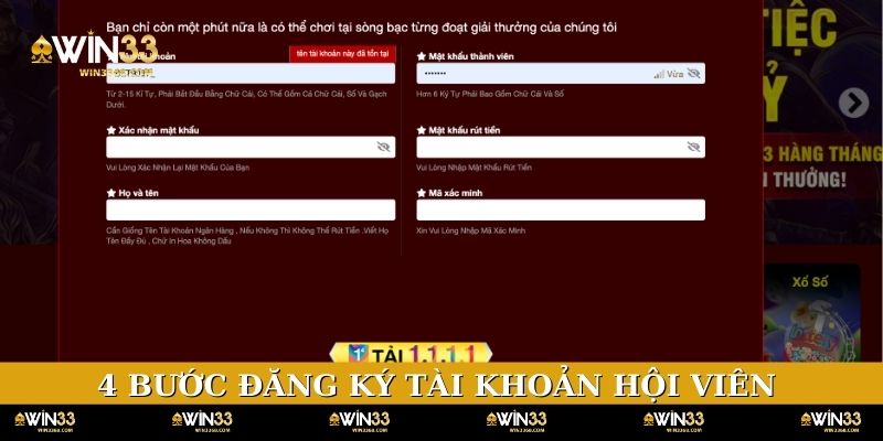 4 bước đăng ký tài khoản hội viên tại WIN33