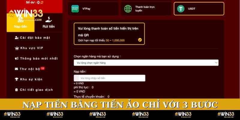 Nạp tiền bằng tiền ảo chỉ với 3 bước